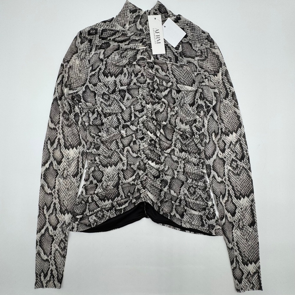 AFRM Snake-Print Mock Neck Long Sleeve Top in Black and Gray - Picture 10 of 11